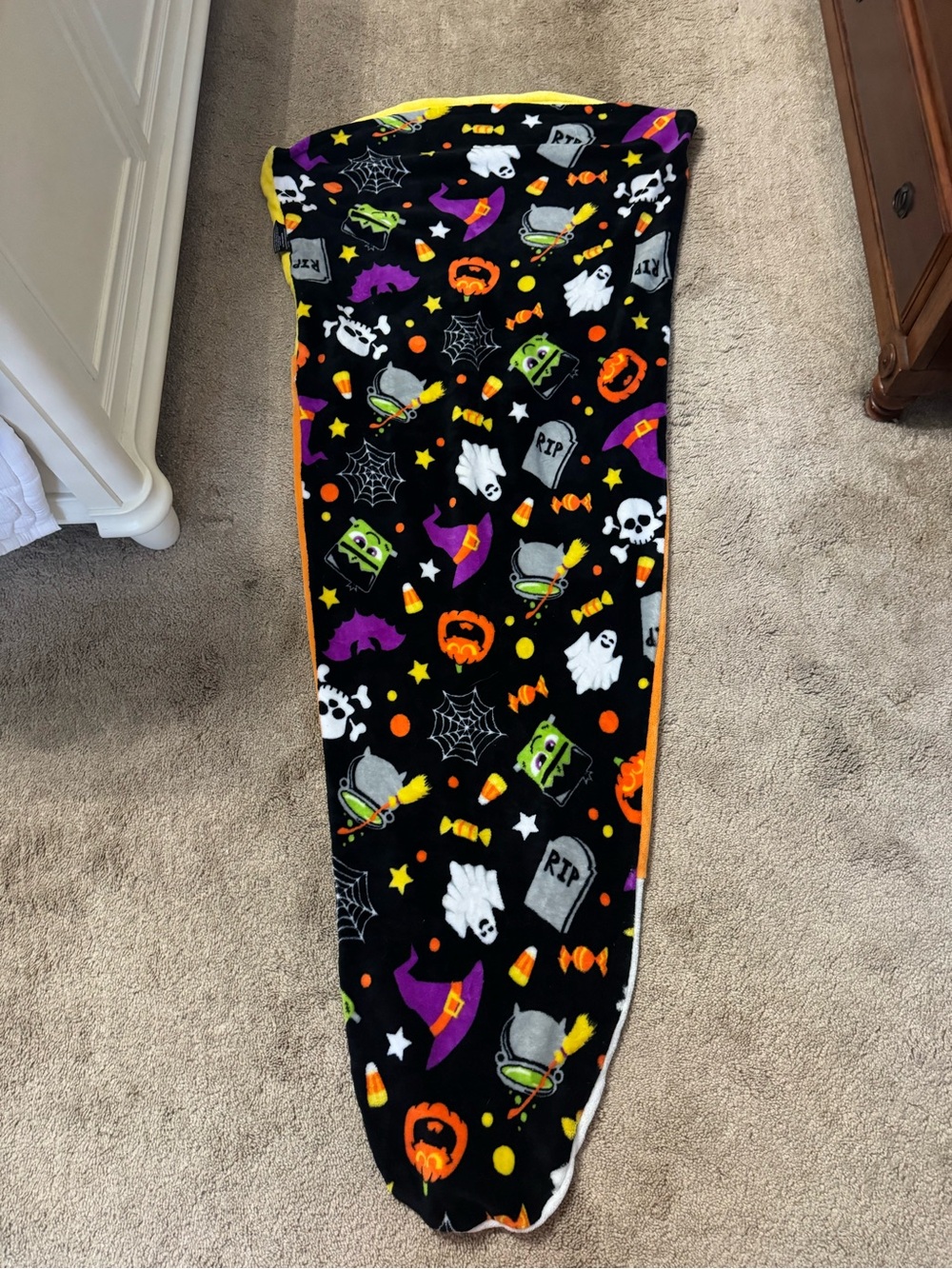 Kids Halloween Sleeping Sack - Black Multi-Color Cozy Pajama Sack Two sided